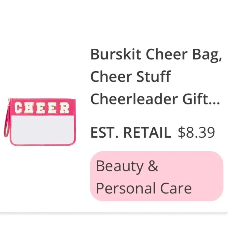 Burskit Pink Clear Cheer Bag Chenille Patch Stadium Approved Wristlet Pouch NEW‎